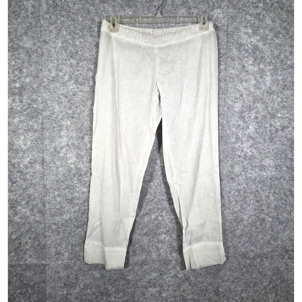 120% Lino Women's Casual  Cropped Linen Blend Pull On Pants Taupe Size 14 Slim